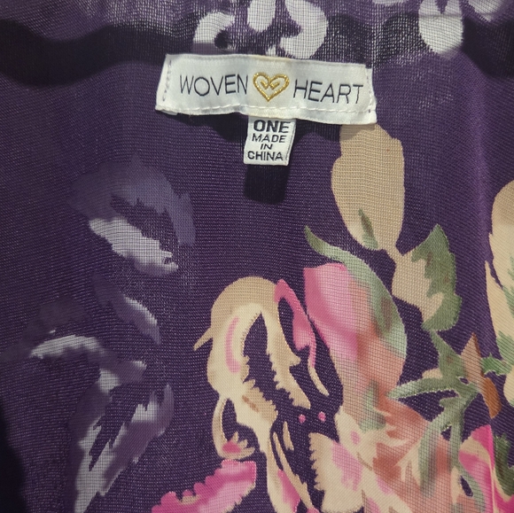 Woven Heart Purple Floral Kimono - Picture 3 of 4